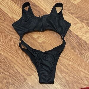 Cleo Pole Dance Monokini Black Leathery Sz M